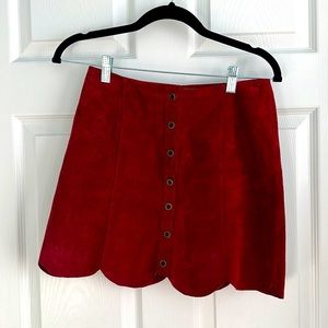 Real Suede Maroon Button Down Tulip Hem High Waisted Mini Skirt Size XS